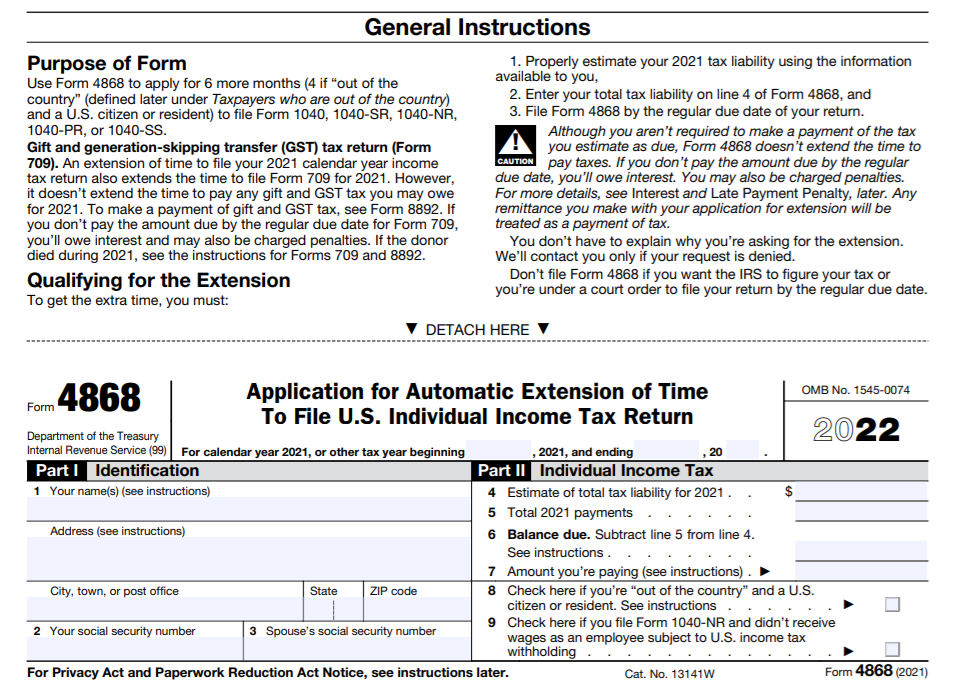 Personal Tax Extension Form 4868