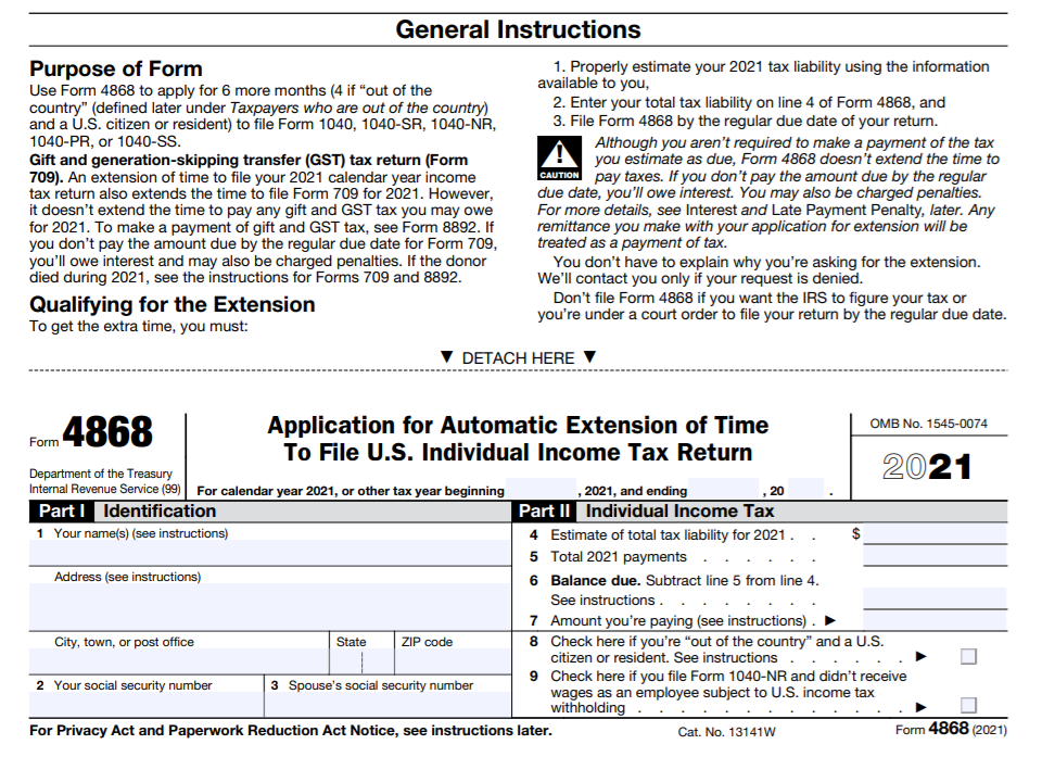 Form 4868 Personal Tax Extension IRS 4868